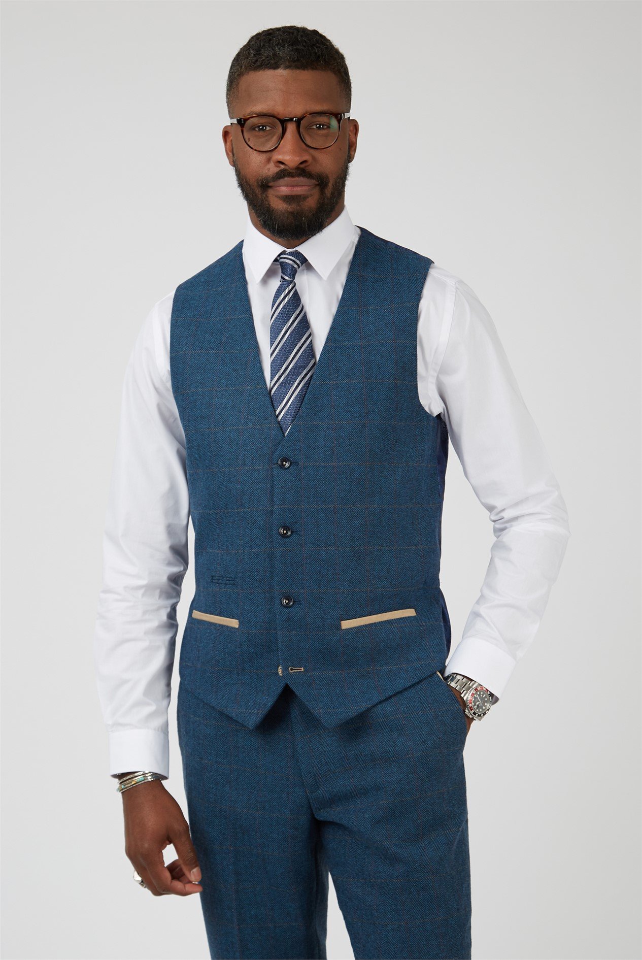 Buy 3 Piece Slim Fit Blue Check Suit in India