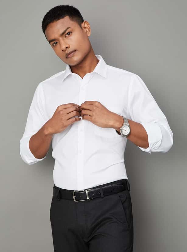 Buy Men Solid Slim Fit White Formal Shirt in India