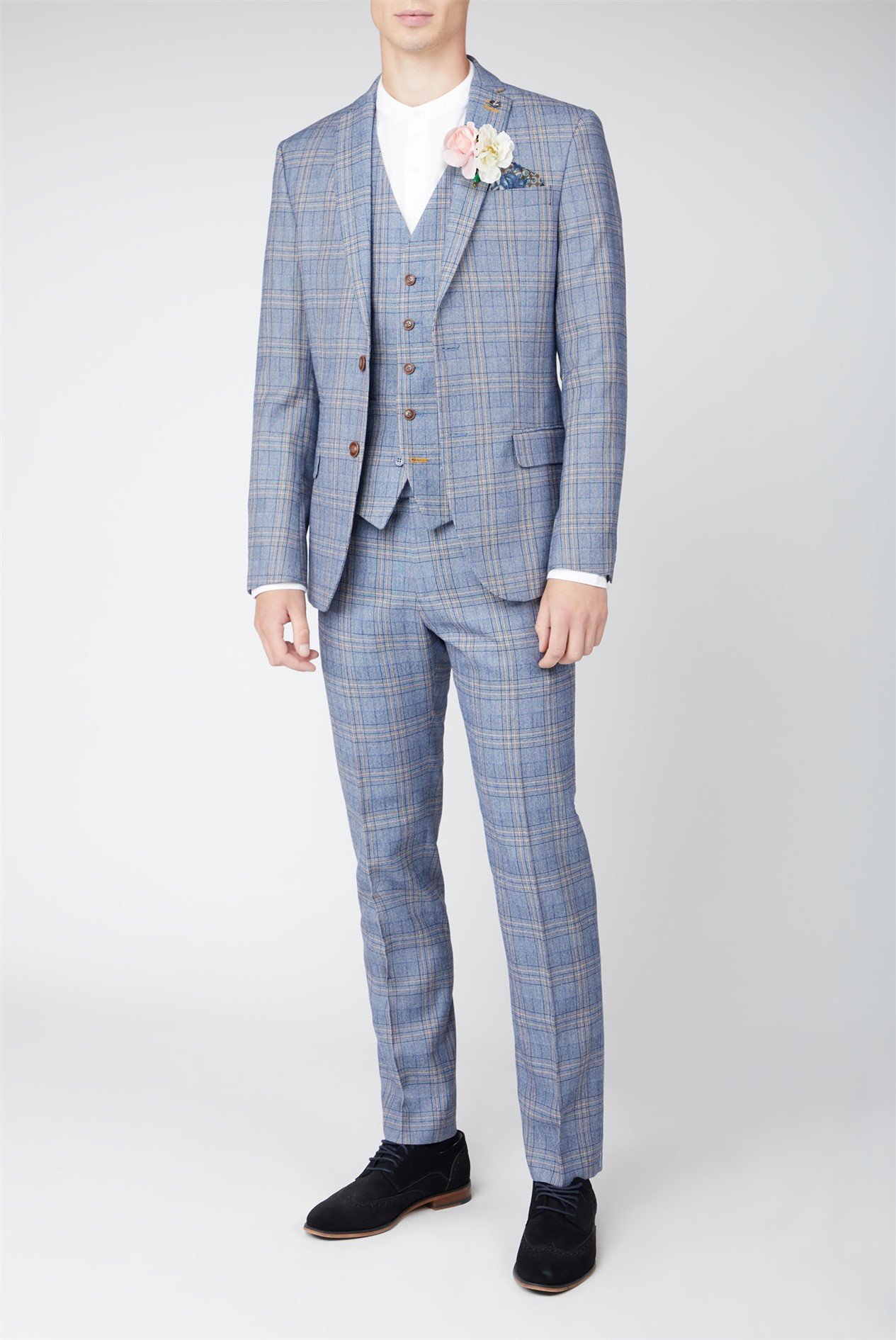 Slim Fit Light Blue Tweed Check Suit
