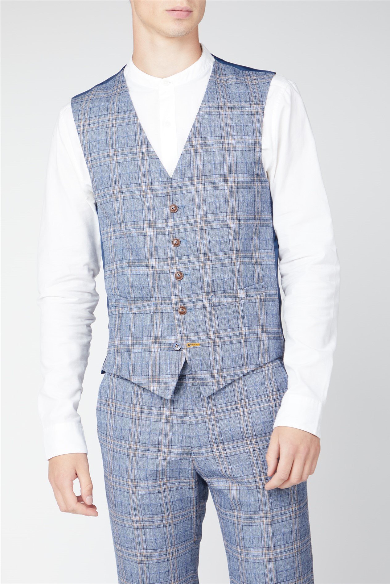 Slim Fit Light Blue Tweed Check Suit